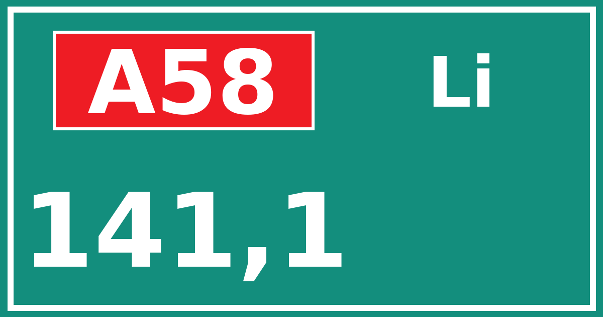 Hectometerbord A58 141,1 zijde Li