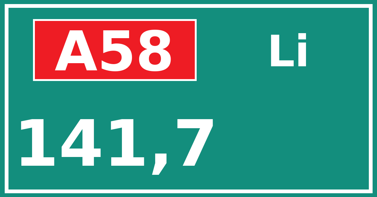 Hectometerbord A58 141,7 zijde Li