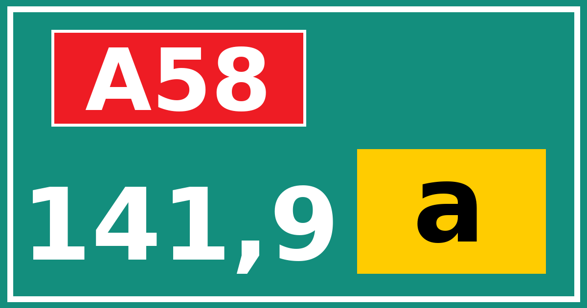 Hectometerbord A58 141,9 letter a