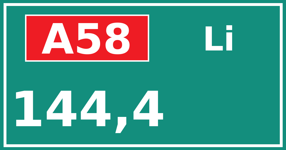 Hectometerbord A58 144,4 zijde Li