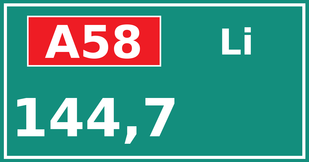 Hectometerbord A58 144,7 zijde Li