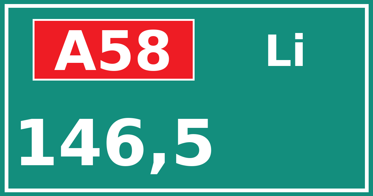 Hectometerbord A58 146,5 zijde Li