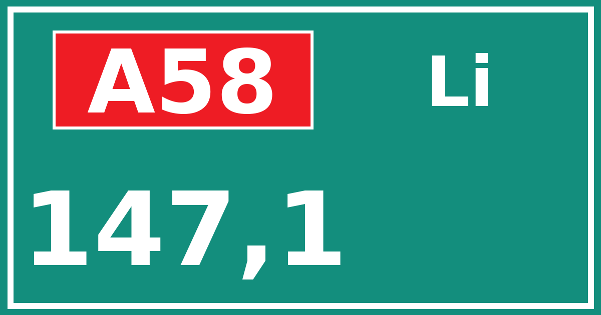 Hectometerbord A58 147,1 zijde Li