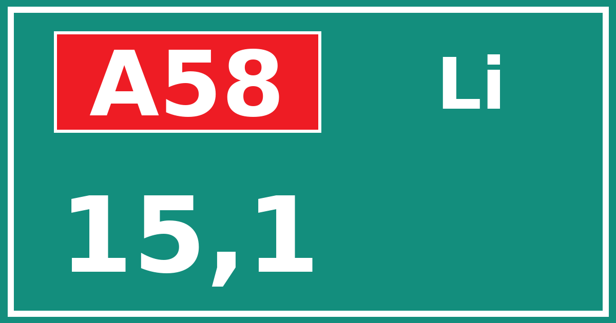 Hectometerbord A58 15,1 zijde Li