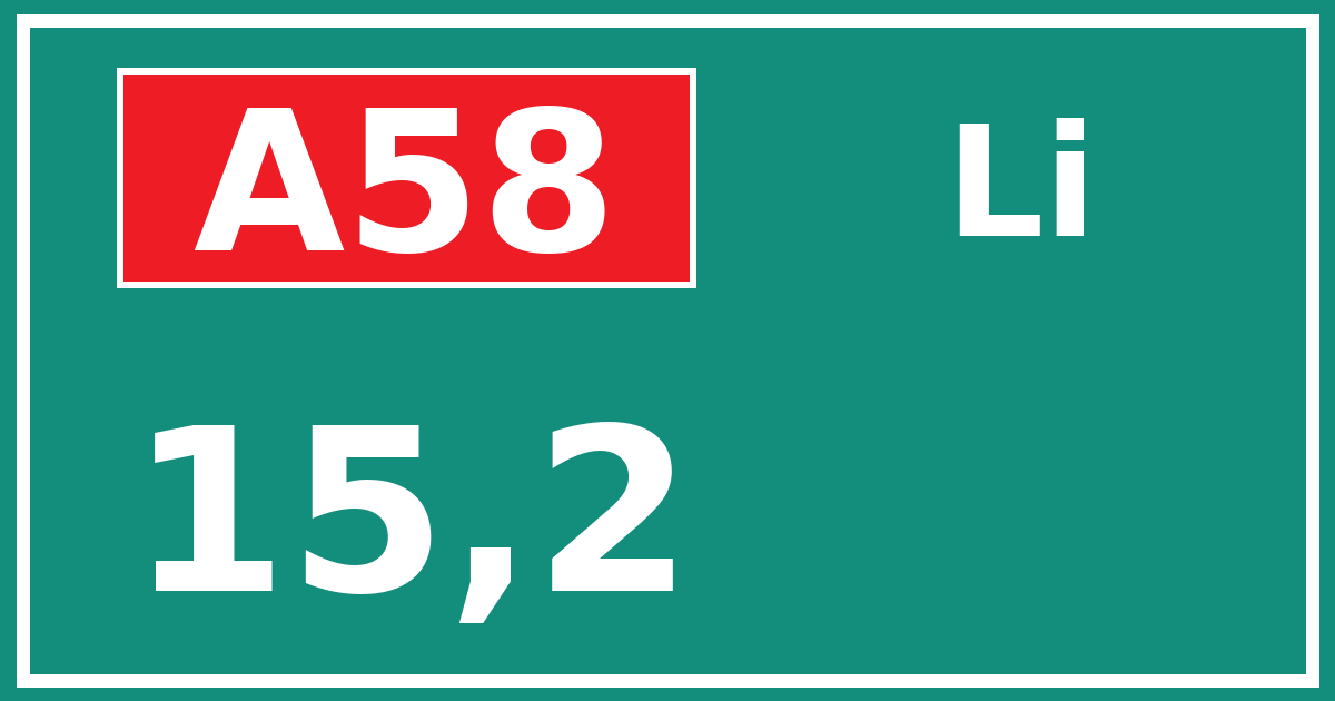 Hectometerbord A58 15,2 zijde Li