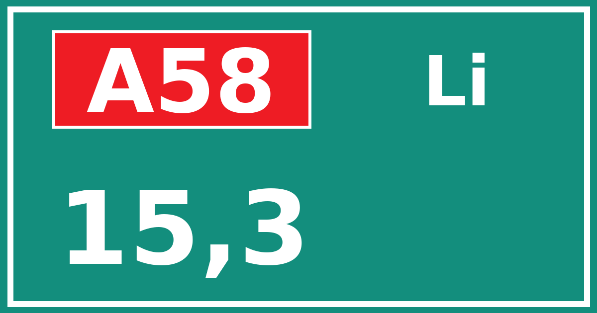 Hectometerbord A58 15,3 zijde Li