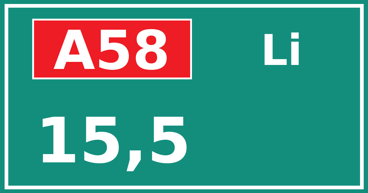 Hectometerbord A58 15,5 zijde Li
