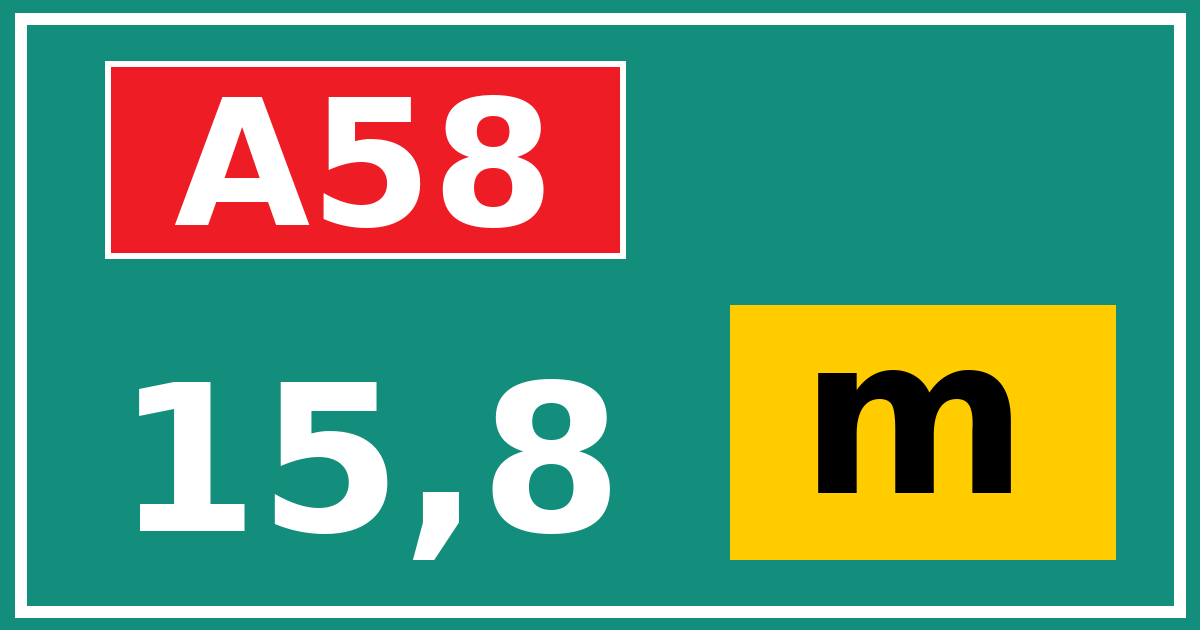 Hectometerbord A58 15,8 letter m
