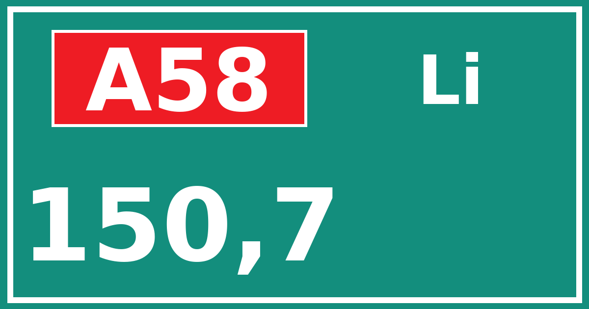 Hectometerbord A58 150,7 zijde Li