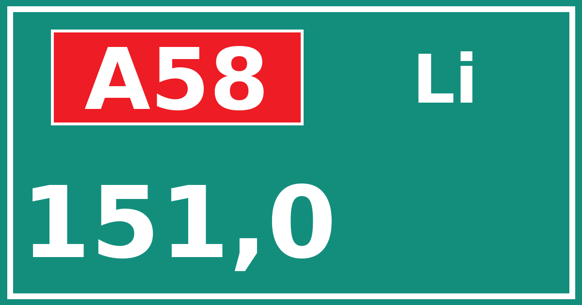 Hectometerbord A58 151,0 zijde Li