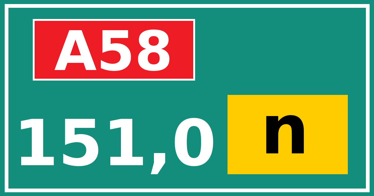 Hectometerbord A58 151,0 letter n