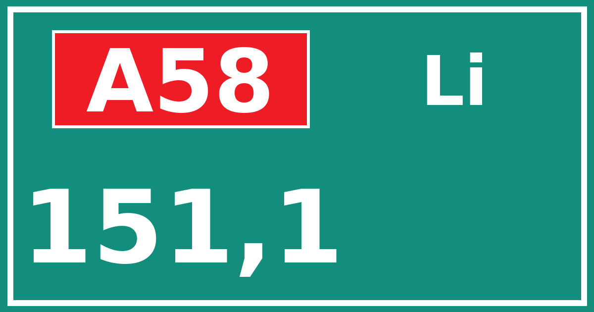 Hectometerbord A58 151,1 zijde Li