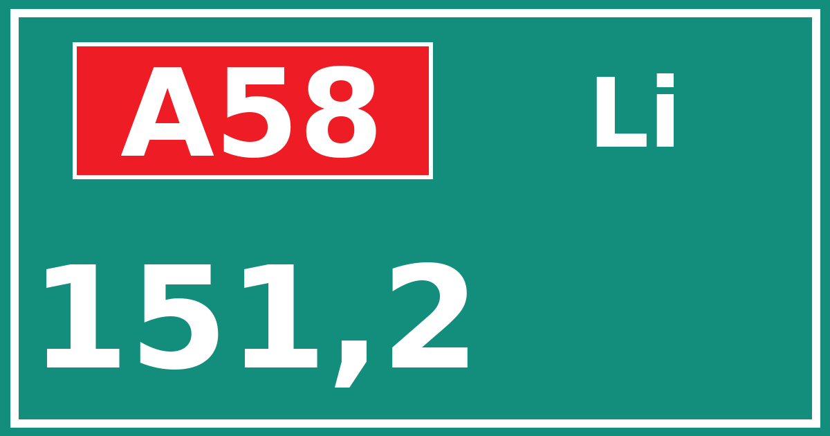 Hectometerbord A58 151,2 zijde Li