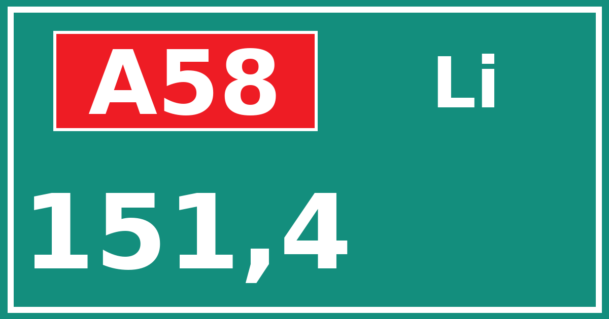 Hectometerbord A58 151,4 zijde Li