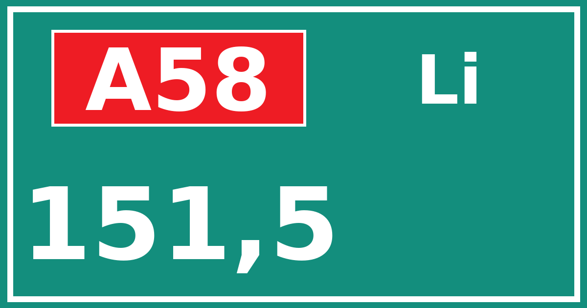 Hectometerbord A58 151,5 zijde Li