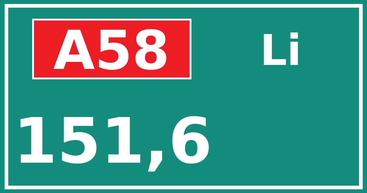 Hectometerbord A58 151,6 zijde Li