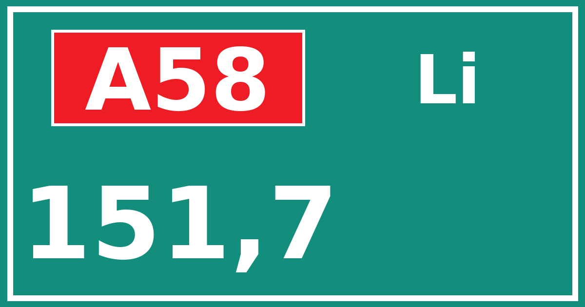 Hectometerbord A58 151,7 zijde Li