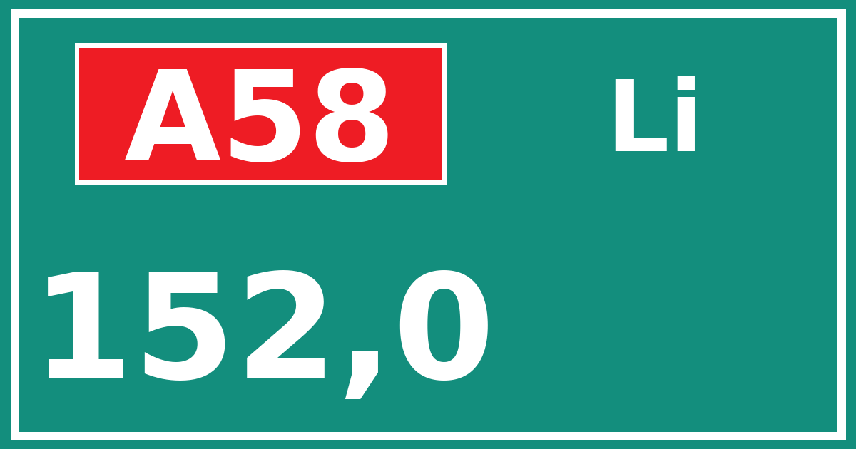 Hectometerbord A58 152,0 zijde Li
