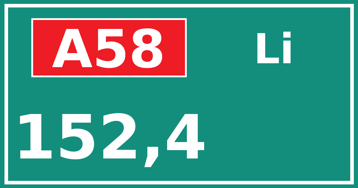 Hectometerbord A58 152,4 zijde Li
