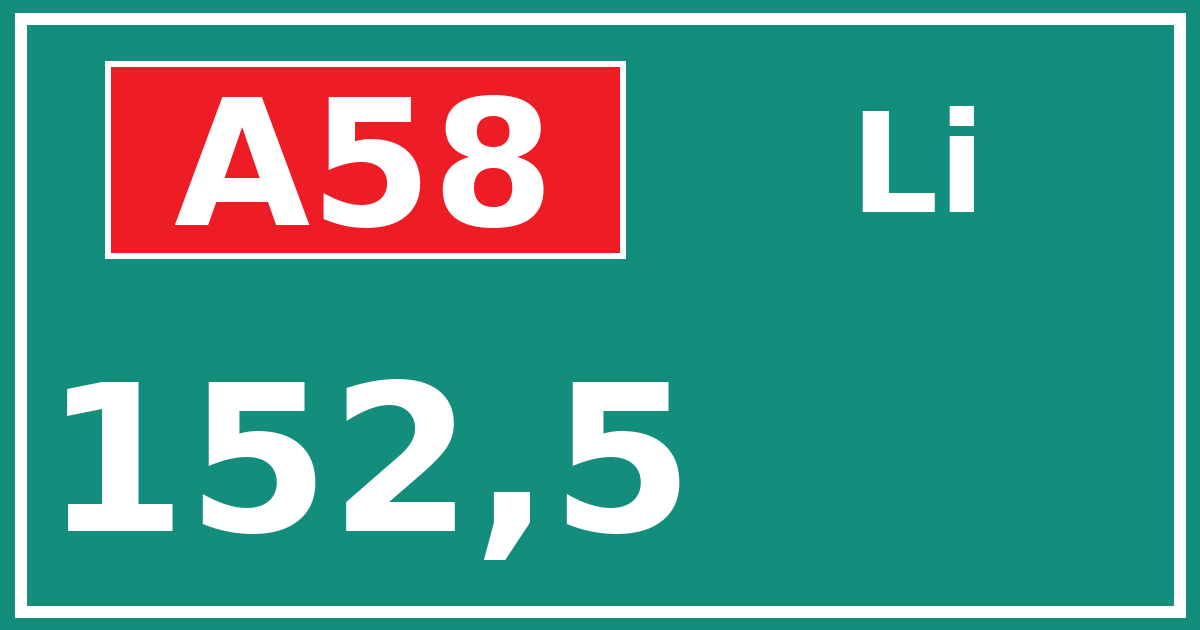 Hectometerbord A58 152,5 zijde Li