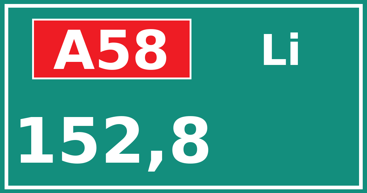 Hectometerbord A58 152,8 zijde Li