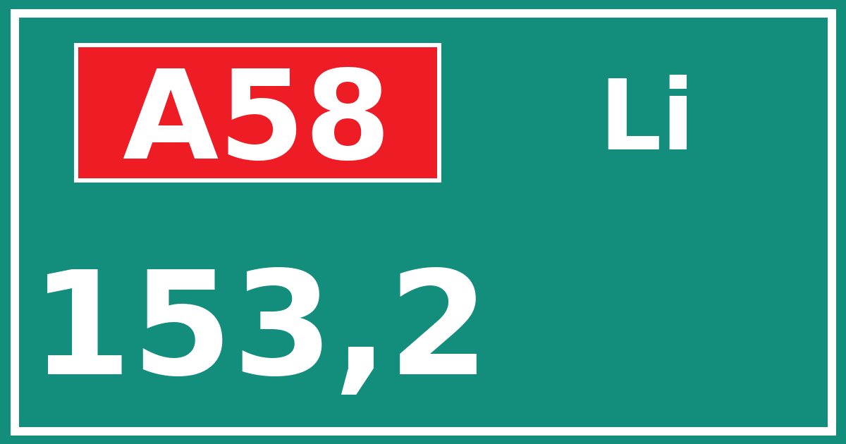 Hectometerbord A58 153,2 zijde Li