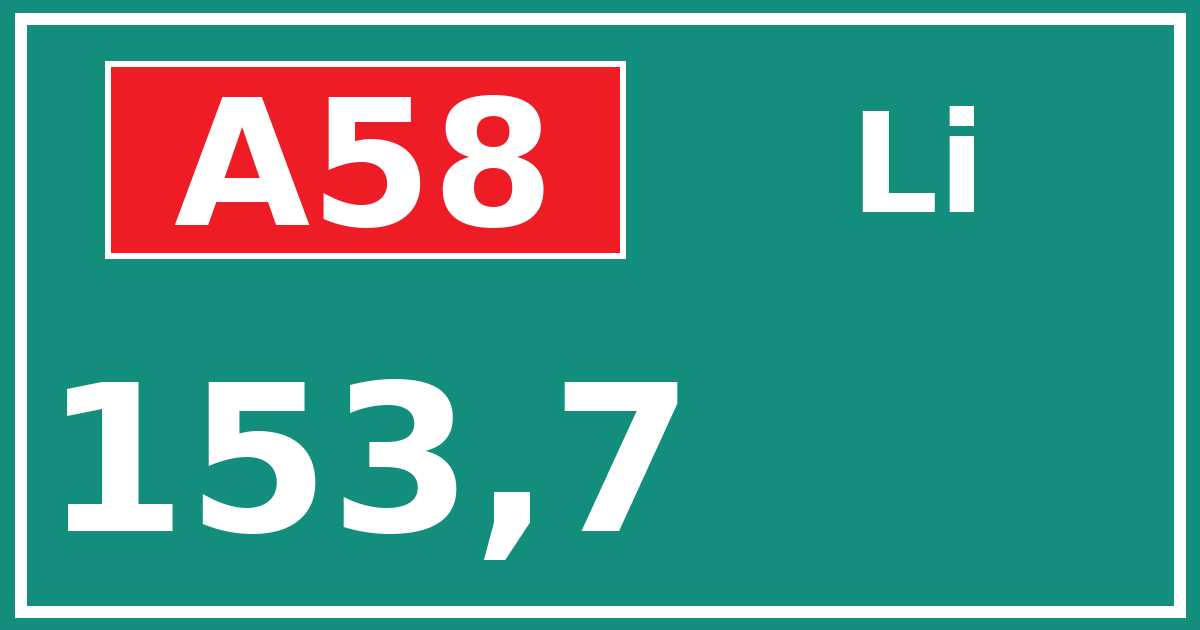 Hectometerbord A58 153,7 zijde Li