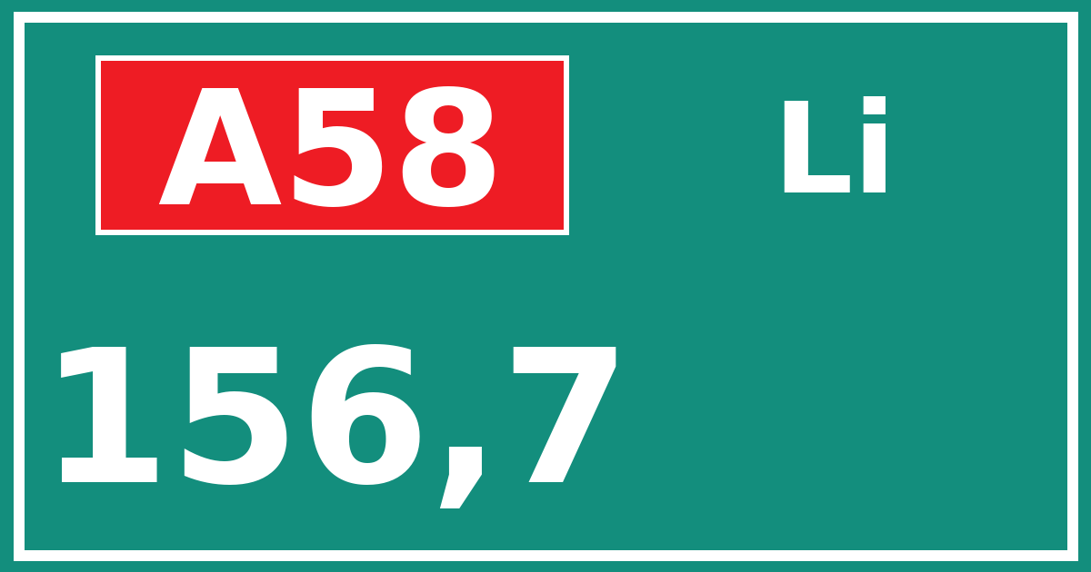 Hectometerbord A58 156,7 zijde Li