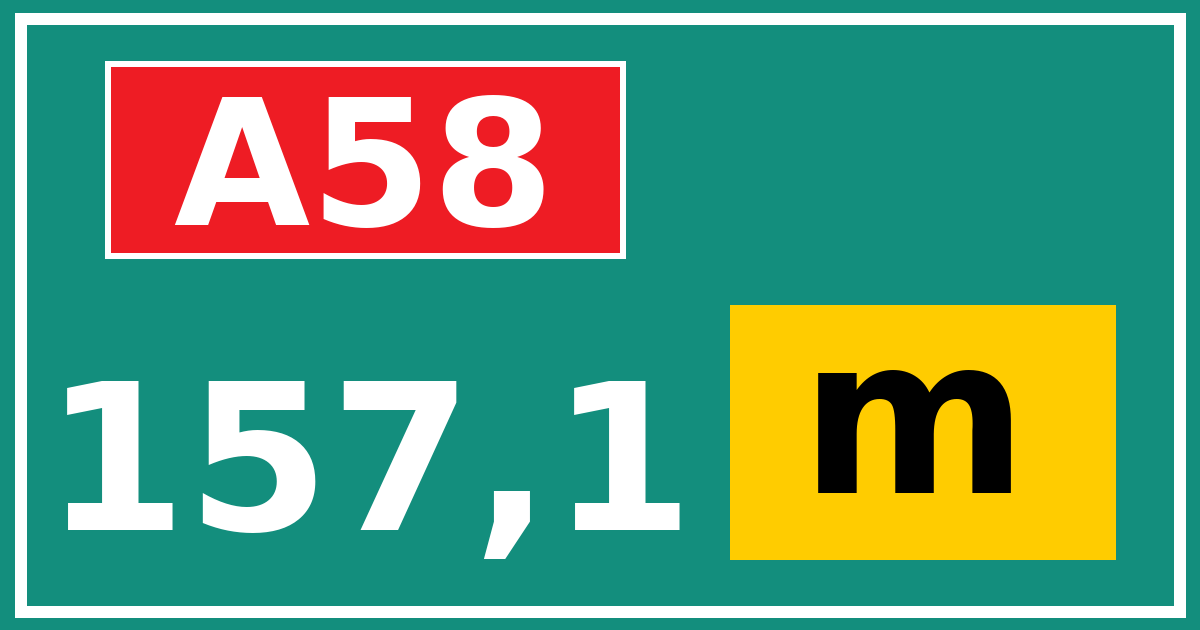 Hectometerbord A58 157,1 letter m