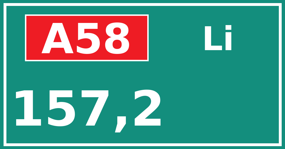 Hectometerbord A58 157,2 zijde Li