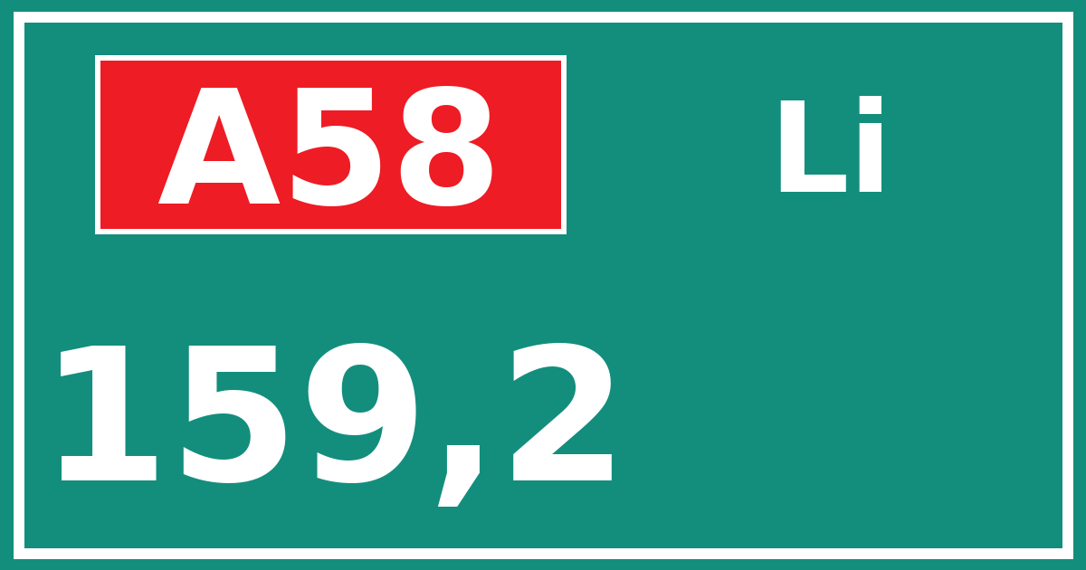 Hectometerbord A58 159,2 zijde Li