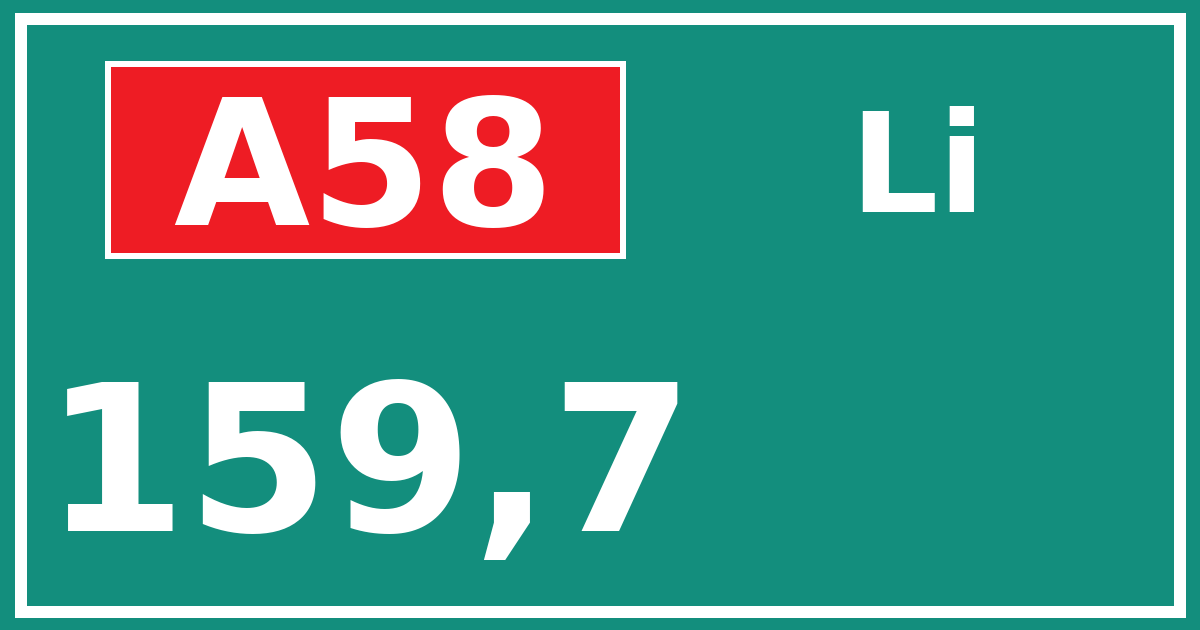 Hectometerbord A58 159,7 zijde Li