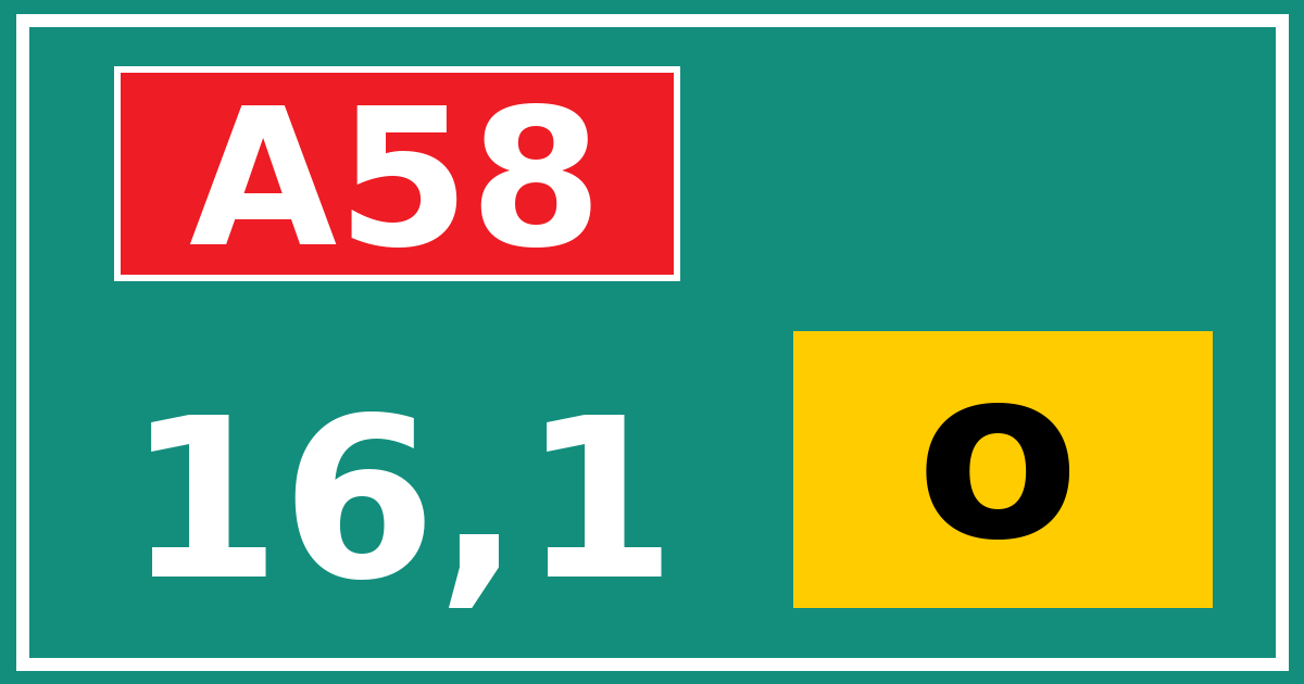 Hectometerbord A58 16,1 letter o