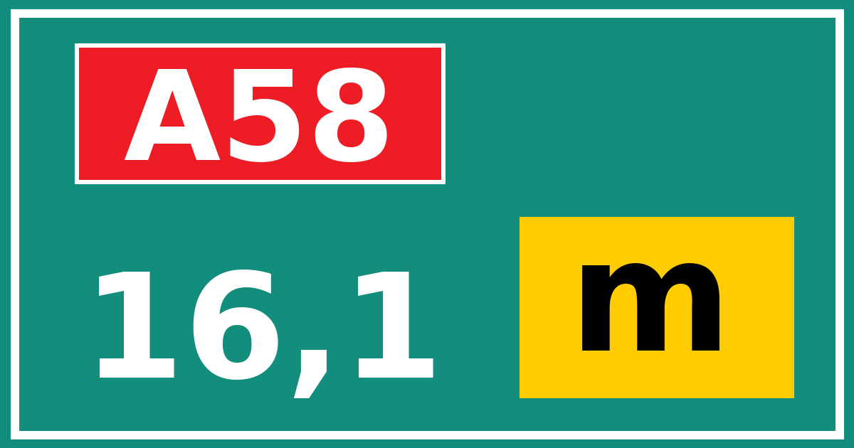 Hectometerbord A58 16,1 letter m