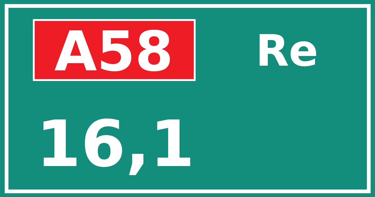 Hectometerbord A58 16,1 zijde Re