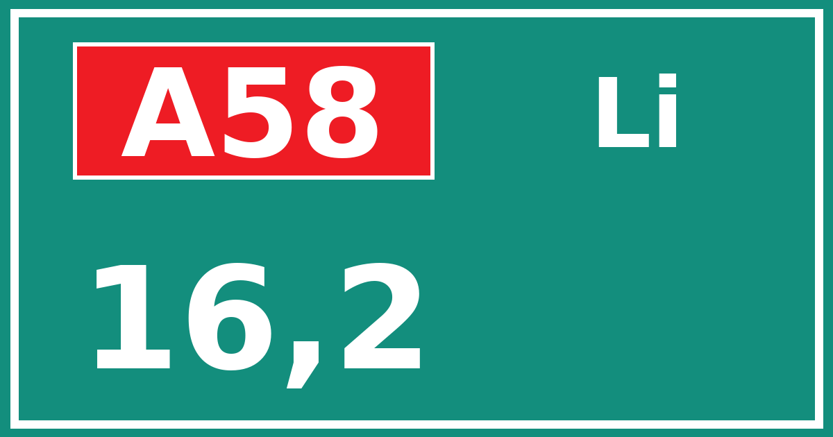 Hectometerbord A58 16,2 zijde Li