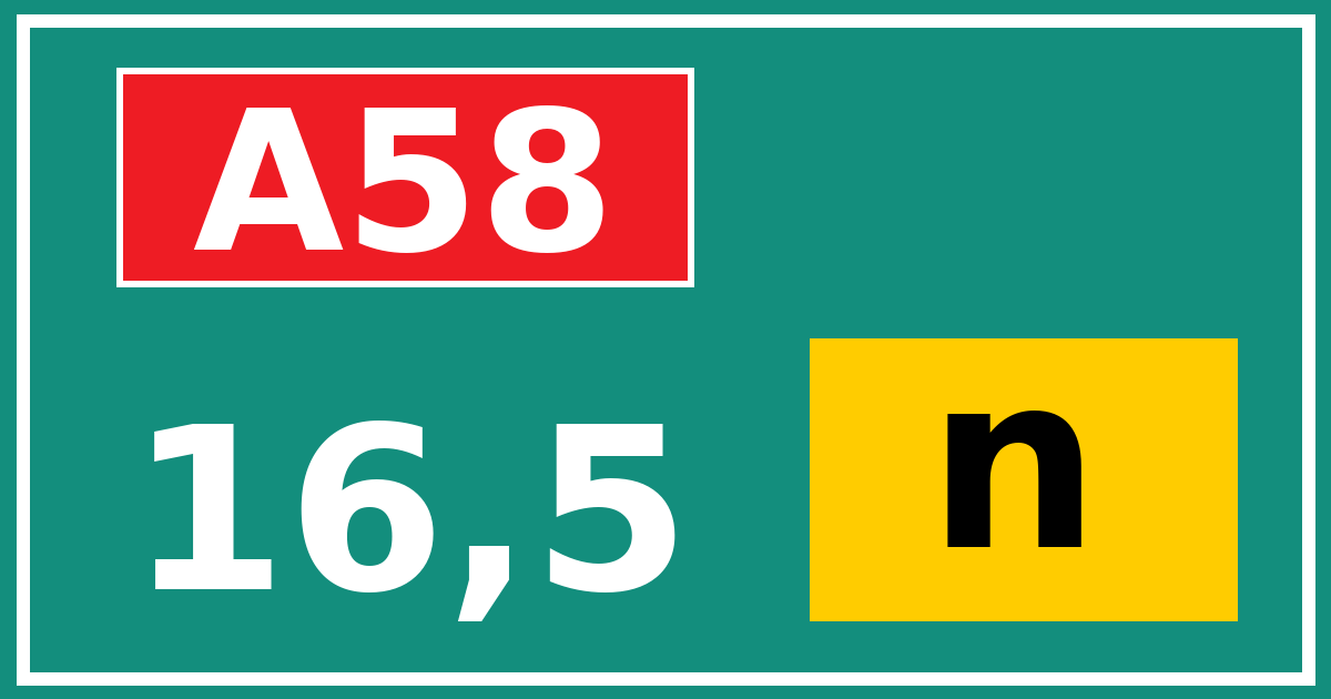 Hectometerbord A58 16,5 letter n