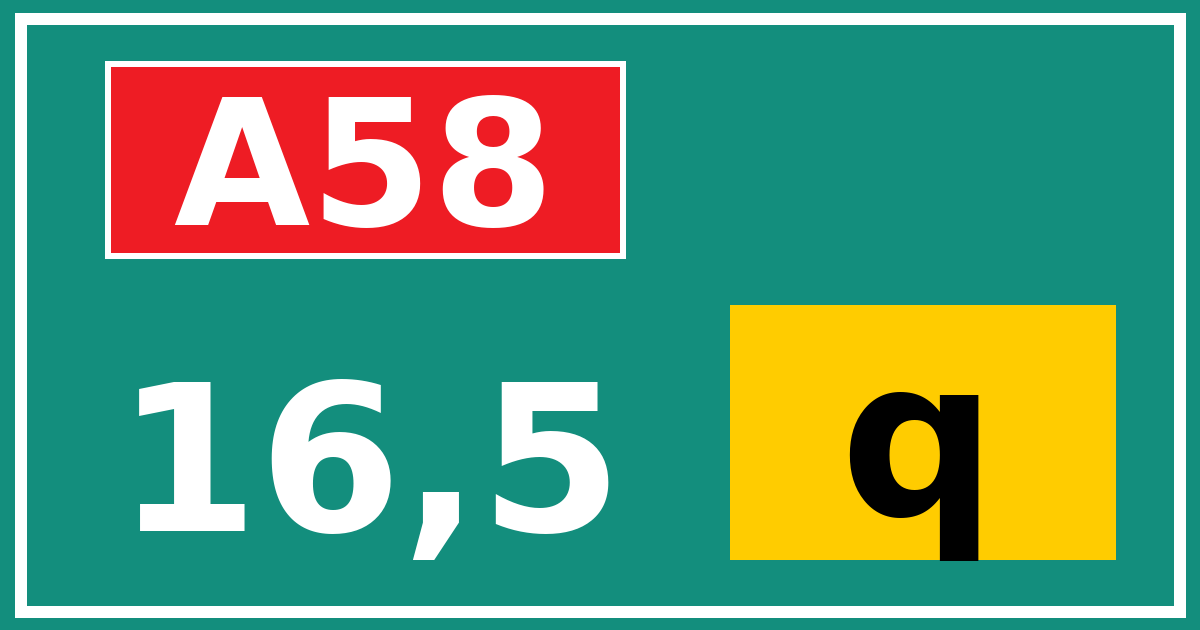 Hectometerbord A58 16,5 letter q