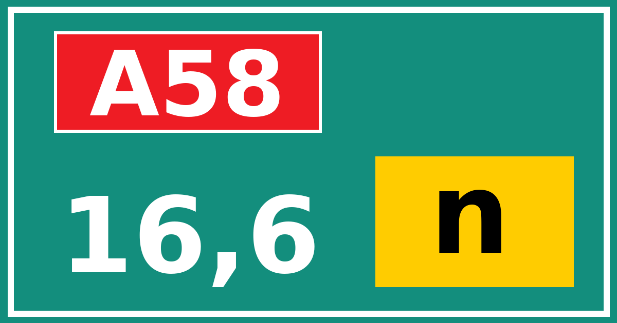 Hectometerbord A58 16,6 letter n
