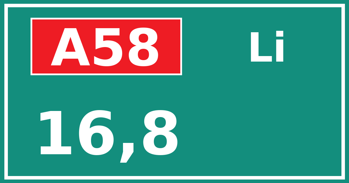 Hectometerbord A58 16,8 zijde Li