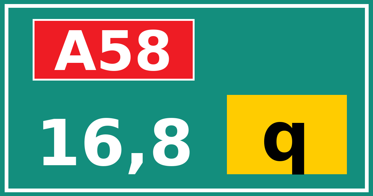 Hectometerbord A58 16,8 letter q