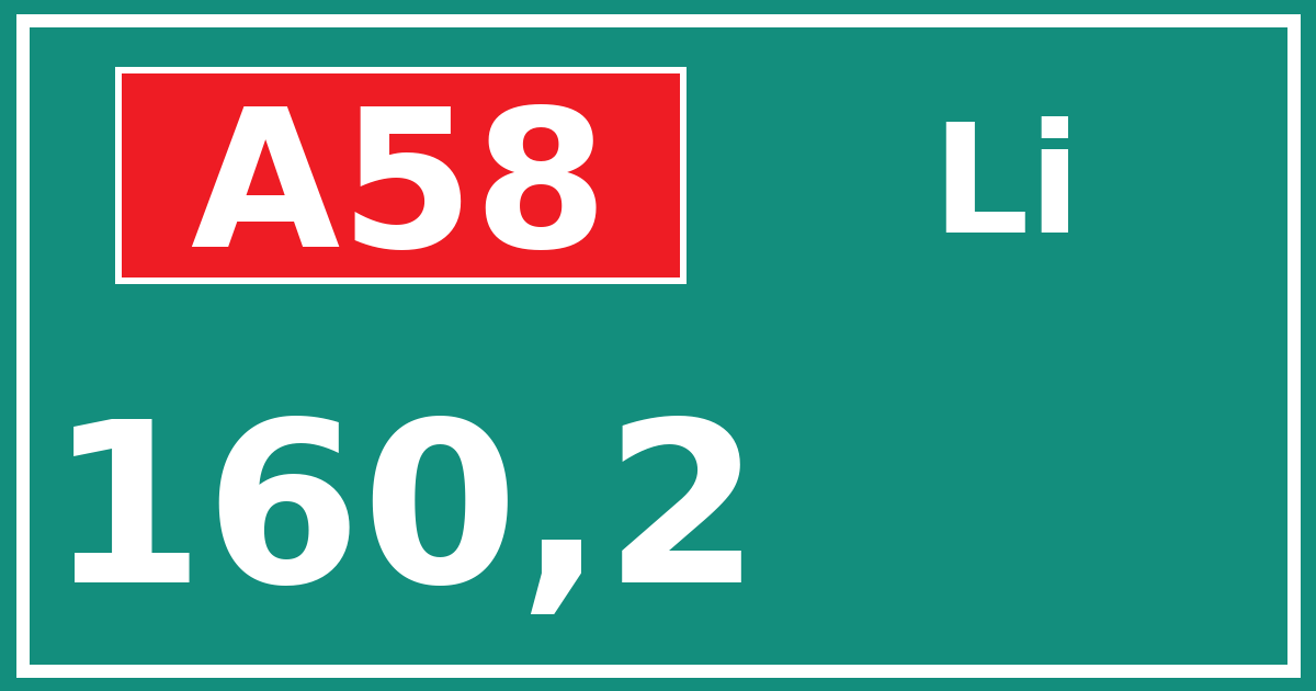 Hectometerbord A58 160,2 zijde Li