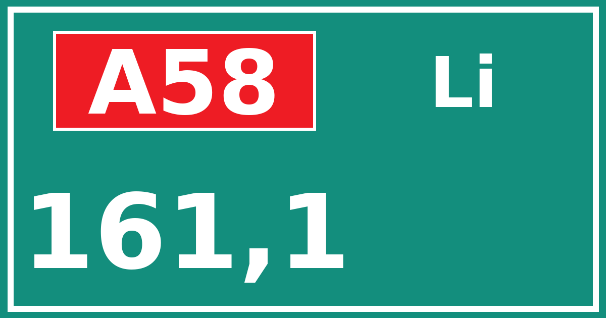Hectometerbord A58 161,1 zijde Li