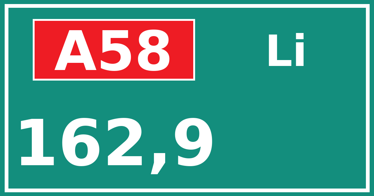 Hectometerbord A58 162,9 zijde Li