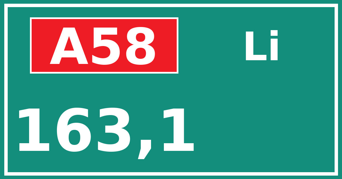 Hectometerbord A58 163,1 zijde Li
