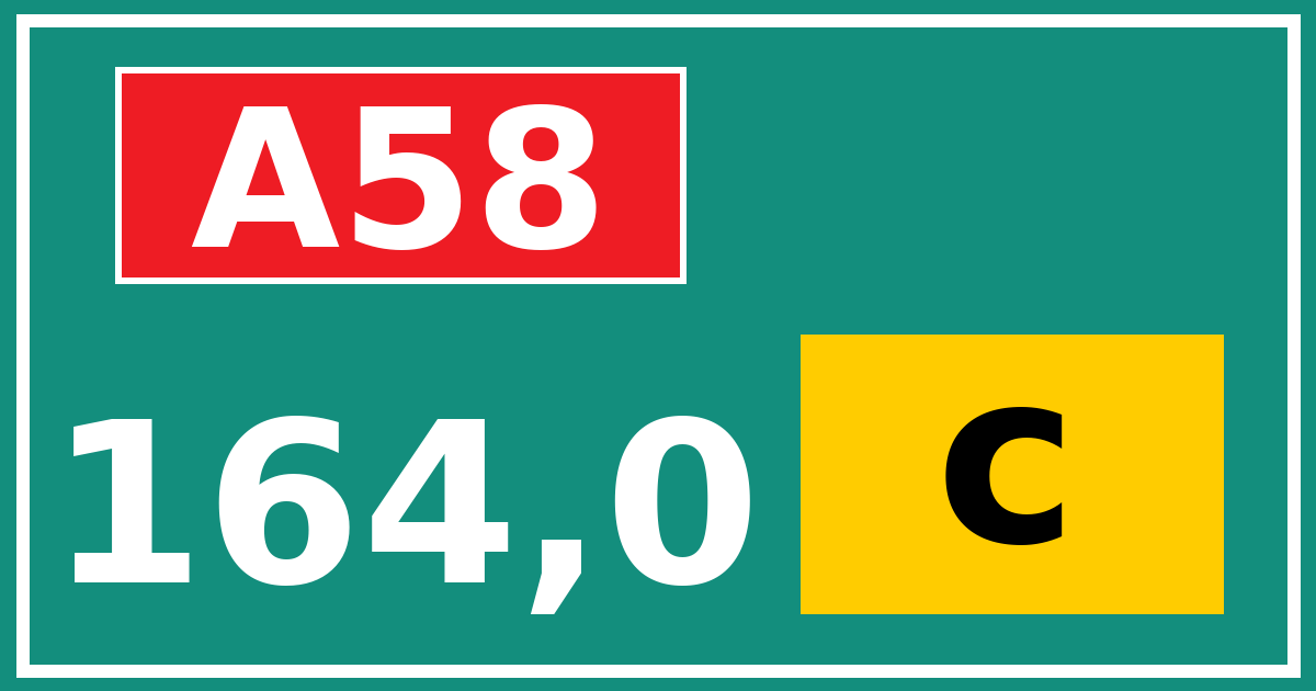 Hectometerbord A58 164,0 letter c