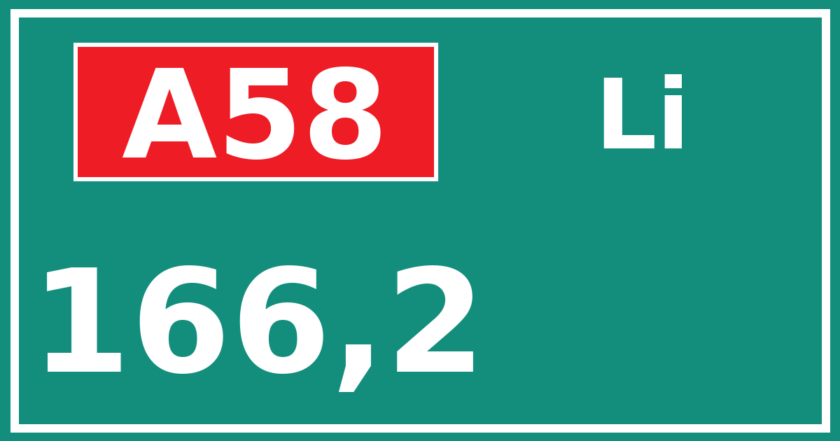 Hectometerbord A58 166,2 zijde Li