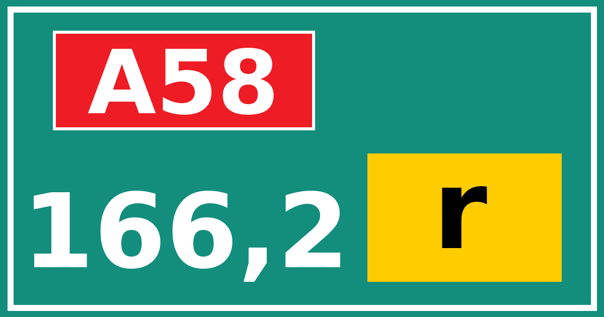 Hectometerbord A58 166,2 letter r