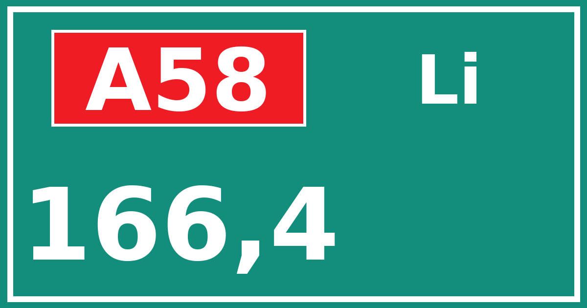 Hectometerbord A58 166,4 zijde Li