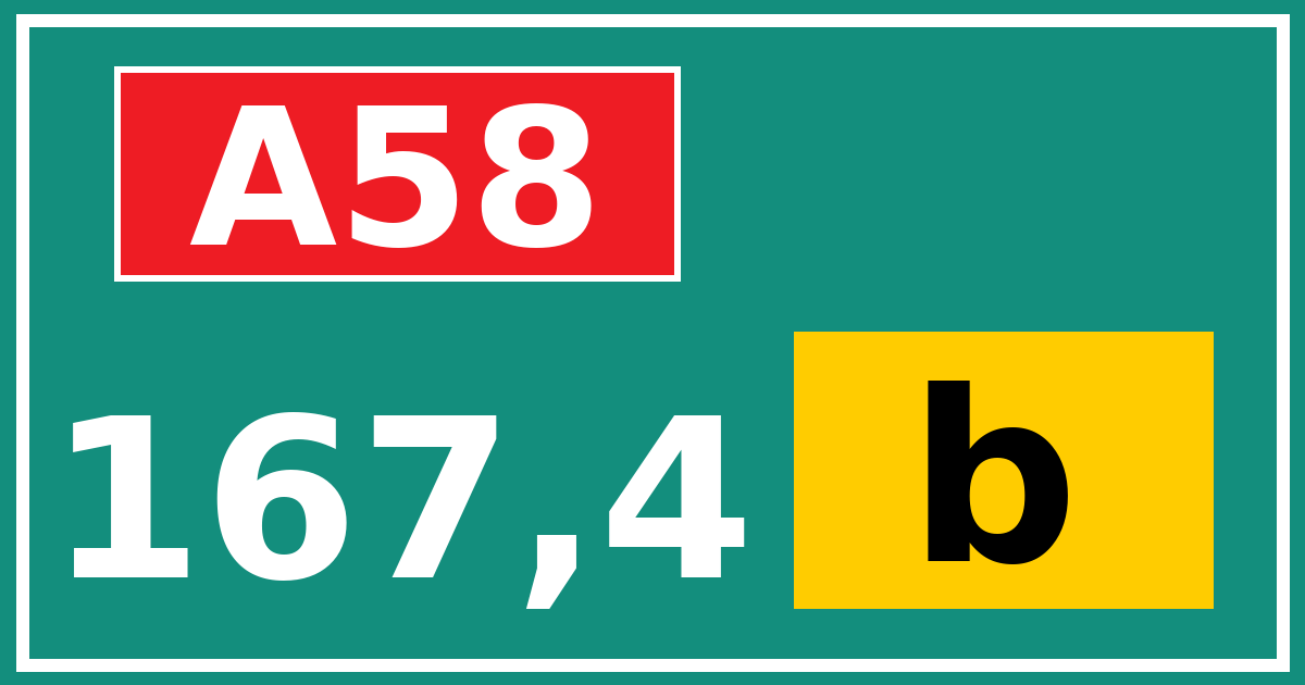 Hectometerbord A58 167,4 letter b